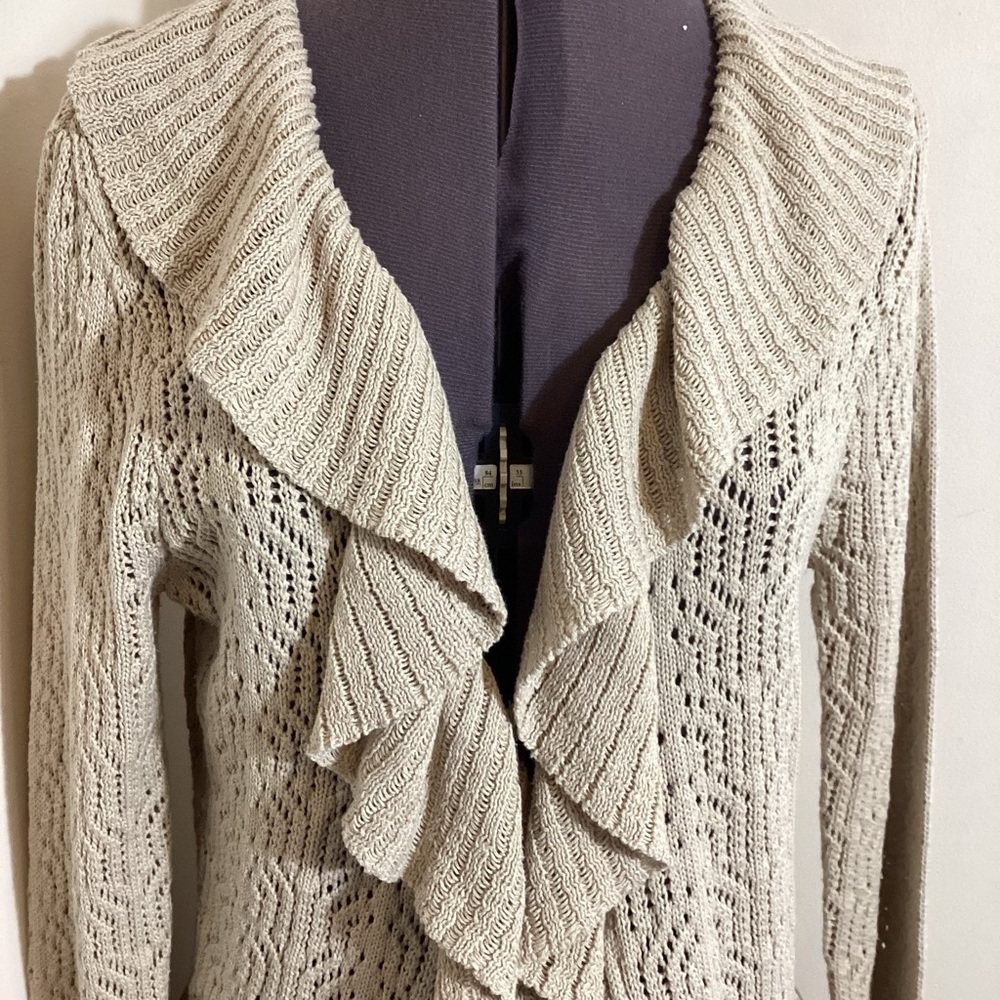 Y2K Vtg Open Knit Ruffle Fairy Cardigan Sz M - Picture 6 of 13